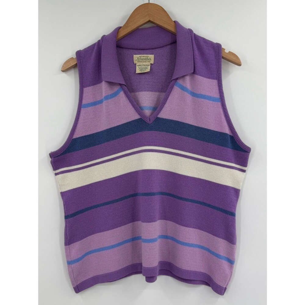 St. John's Bay Vintage Striped Polo Collar Sweater Tank | Purple | XL